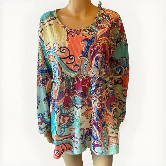 LOVEU.DEAR Women's L Colorful Paisley Print Pullover Tunic Top Leisure Vacation - Picture 1 of 9